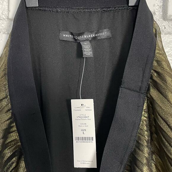White House Black Market Metallic Gold Pleated Slightly Sheer Midi Skirt NWT - Picture 8 of 10